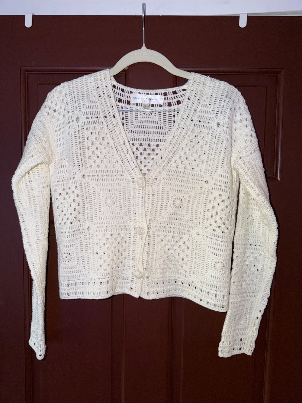 Chelsea & Theodore Cream Crochet Open-Front Cardigan